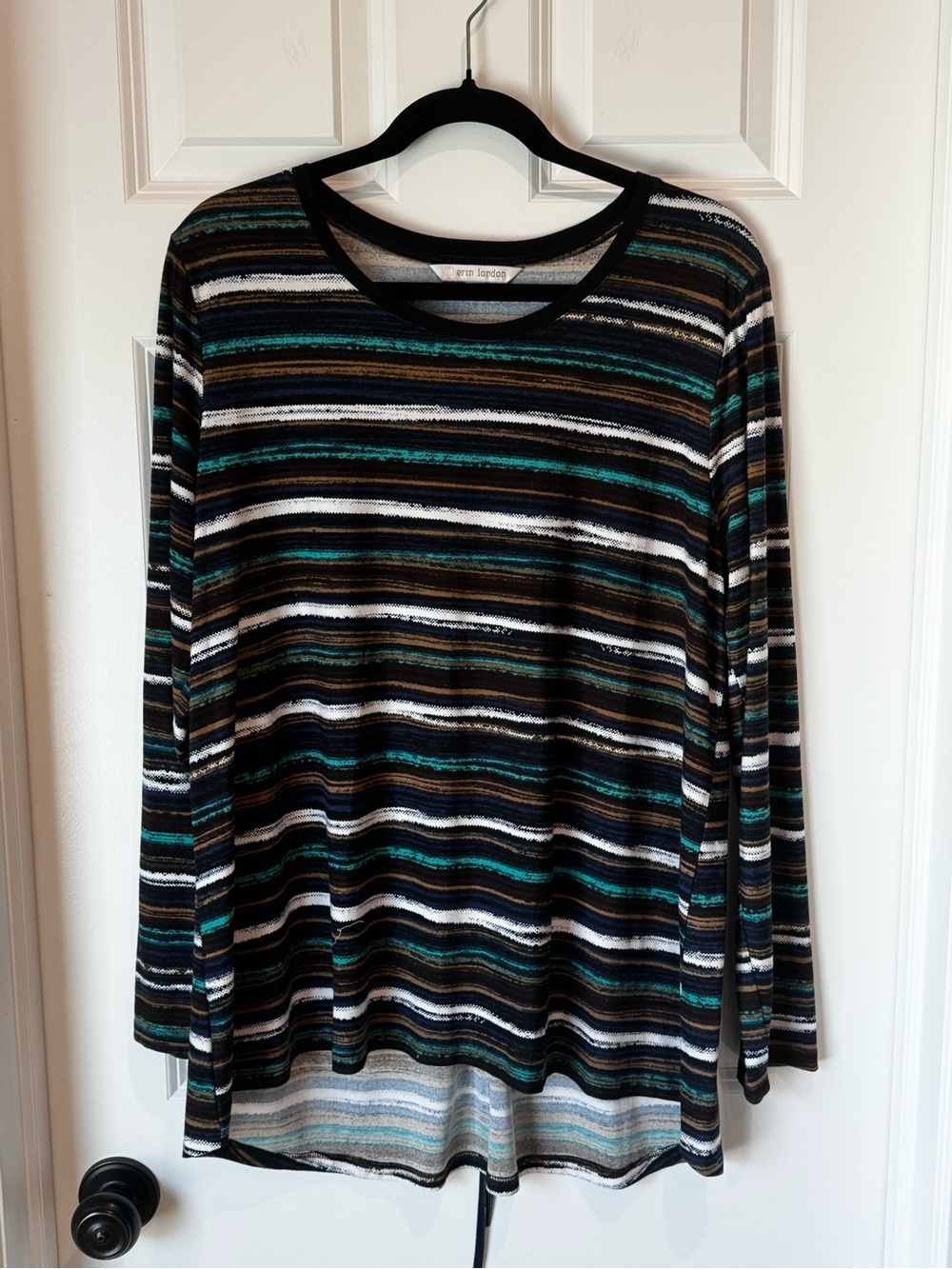 Erin London Long Sleeve Tie Back Tunic Top - Large - Multi color striped